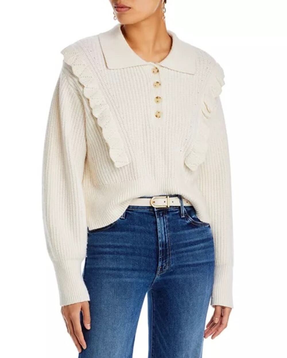 Derek Lam 10 Crosby Noelia Ivory Collared Ruffle Pullover Sweater Size M
